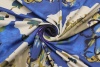 Лайкра Moschino голубой, сиреневый, оливковый цветочный узор по белому фото в интернет-магазине Ауратессу