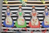 Шелк-репс-жаккард Dolce&Gabbana купон с куклами на чёрно-белом полосатом фоне. Размер купона 140x140 см.
