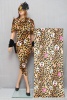 Трикотаж велюр стрейч D&G леопард чёрно-коричневые пятна по песочному фону фото в интернет-магазине Ауратессу