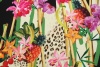 Креп-стрейч PRADA тропические цветы и фрукты на фоне бамбука