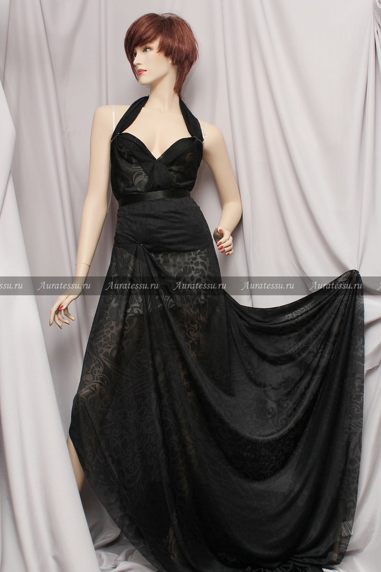 Трикотаж-деворе чёрный с растительным узором фото в интернет-магазине Ауратессу