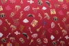 Шёлк-атлас D&G  вишнёвого цвета с коронами, ключами, вензелями и кристаллами